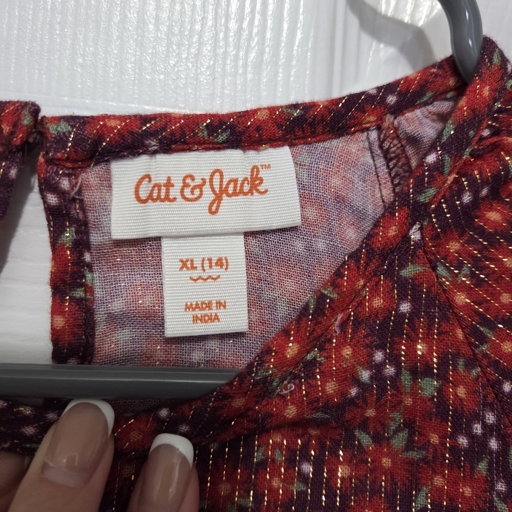 Cat & Jack Girls Ditsy Floral Print Metallic Stripe Long Sleeve Dress Size XL 14 - Picture 4 of 10